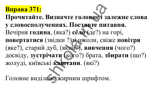 Відповідь до вправи 371, сторінка 182 - ГДЗ Українська мова 5 клас Ворон 2022