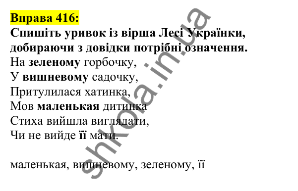 Відповідь до вправи 416, сторінка 199 - ГДЗ Українська мова 5 клас Ворон 2022