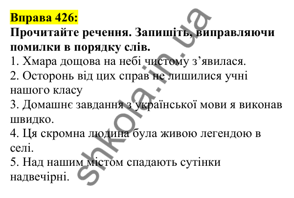 Відповідь до вправи 426, сторінка 203 - ГДЗ Українська мова 5 клас Ворон 2022