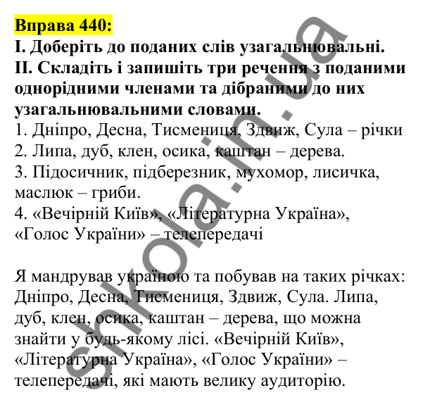Відповідь до вправи 440, сторінка 210 - ГДЗ Українська мова 5 клас Ворон 2022