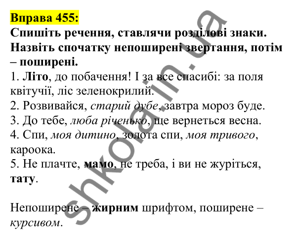 Відповідь до вправи 455, сторінка 218 - ГДЗ Українська мова 5 клас Ворон 2022