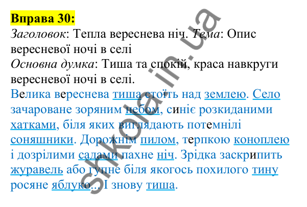 Відповідь до вправи 30, сторінка 27 - ГДЗ Українська мова 5 клас Ворон 2022