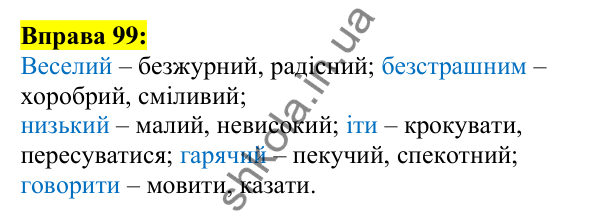 Відповідь до вправи 99, сторінка 64 - ГДЗ Українська мова 5 клас Ворон 2022