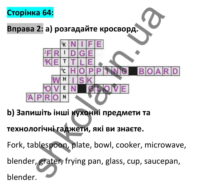 Відповідь до вправи 2, сторінка 64 - ГДЗ Робочий зошит Англійська мова 6 клас Карпюк 2023