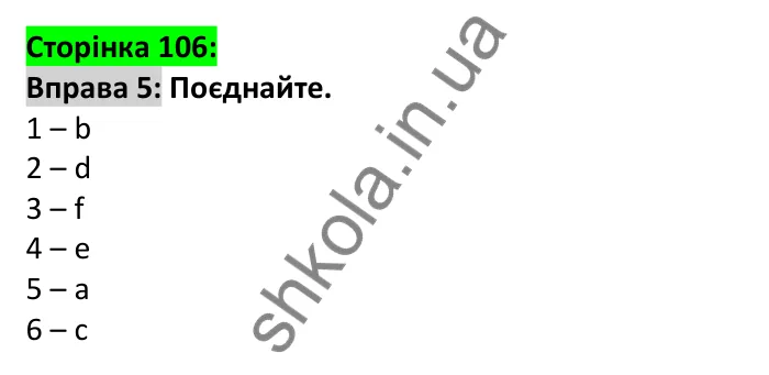Відповідь до вправи 5, сторінка 106 - ГДЗ Англійська мова 6 клас Карпюк 2023