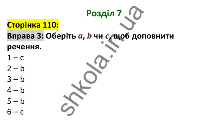 Відповідь до вправи 3, сторінка 110 - ГДЗ Англійська мова 6 клас Карпюк 2023