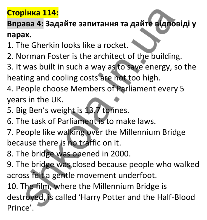 Відповідь до вправи 4, сторінка 114 - ГДЗ Англійська мова 6 клас Карпюк 2023