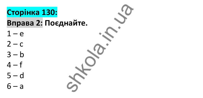 Відповідь до вправи 2, сторінка 130 - ГДЗ Англійська мова 6 клас Карпюк 2023