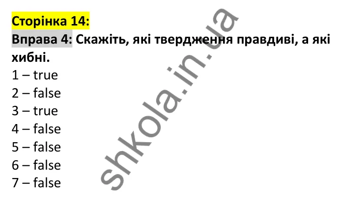 Відповідь до вправи 4, сторінка 14 - ГДЗ Англійська мова 6 клас Карпюк 2023