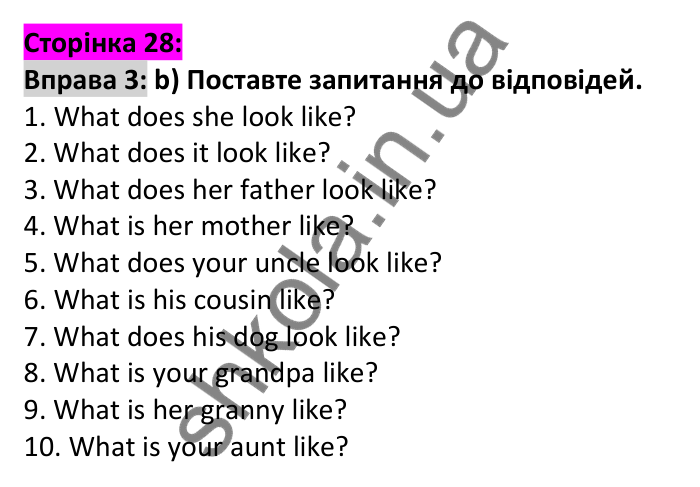 Відповідь до вправи 3, сторінка 28 - ГДЗ Англійська мова 6 клас Карпюк 2023