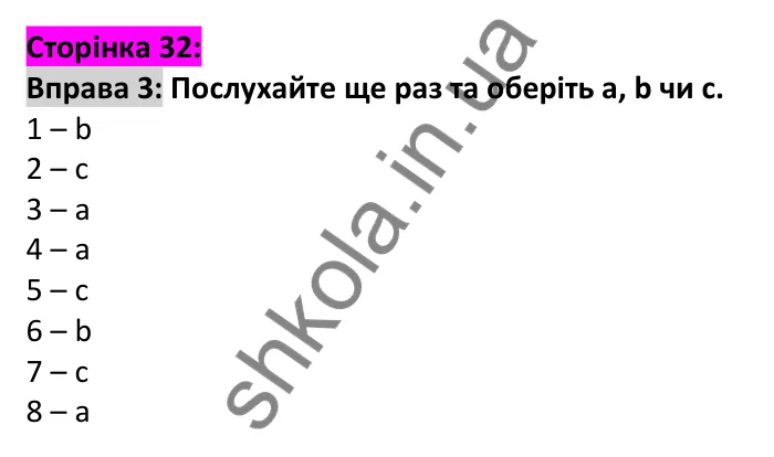 Відповідь до вправи 3, сторінка 32 - ГДЗ Англійська мова 6 клас Карпюк 2023