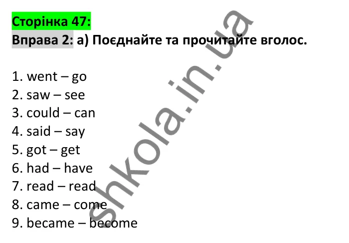 Відповідь до вправи 2, сторінка 47 - ГДЗ Англійська мова 6 клас Карпюк 2023