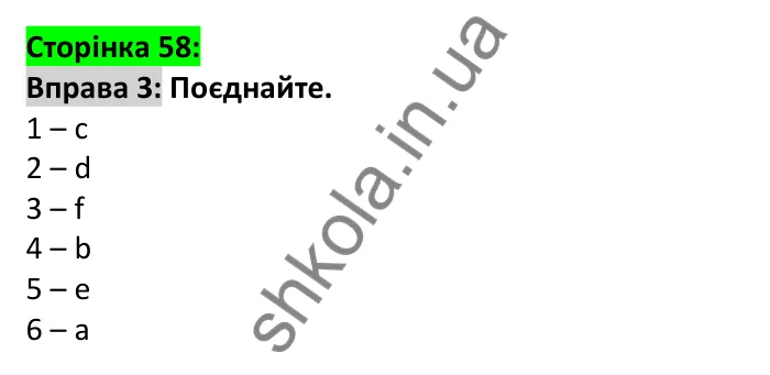 Відповідь до вправи 3, сторінка 58 - ГДЗ Англійська мова 6 клас Карпюк 2023