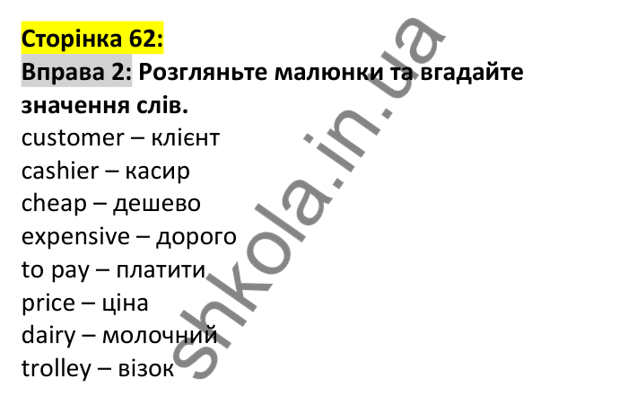 Відповідь до вправи 2, сторінка 62 - ГДЗ Англійська мова 6 клас Карпюк 2023