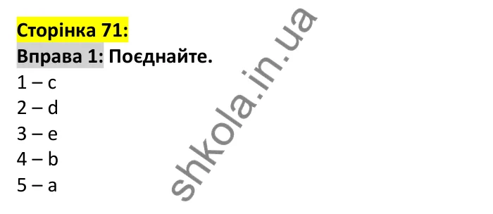 Відповідь до вправи 1, сторінка 71 - ГДЗ Англійська мова 6 клас Карпюк 2023