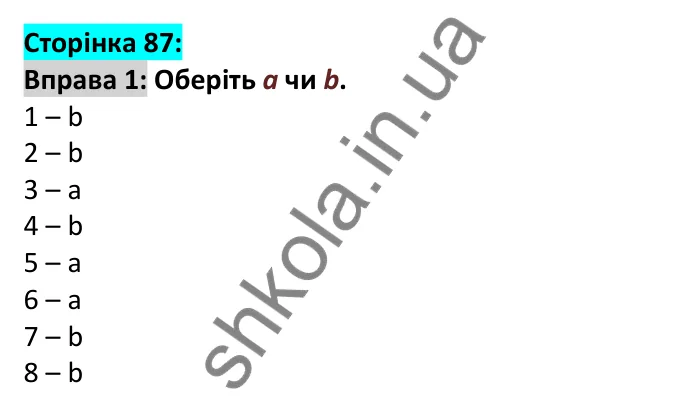 Відповідь до вправи 1, сторінка 87 - ГДЗ Англійська мова 6 клас Карпюк 2023