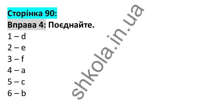 Відповідь до вправи 4, сторінка 90 - ГДЗ Англійська мова 6 клас Карпюк 2023