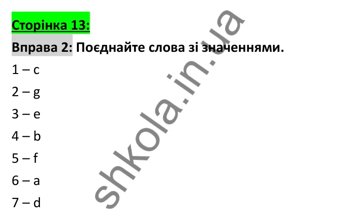 Відповідь до вправи 2 (словник), сторінка 13 - ГДЗ Робочий зошит Англійська мова 6 клас Коста (Куки) 2023