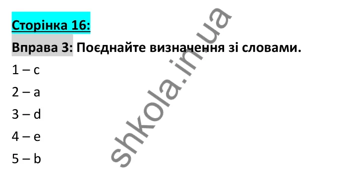 Відповідь до вправи 3, сторінка 16 - ГДЗ Робочий зошит Англійська мова 6 клас Коста (Куки) 2023