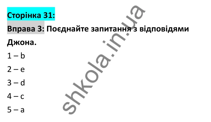 Відповідь до вправи 3 (письмо), сторінка 31 - ГДЗ Робочий зошит Англійська мова 6 клас Коста (Куки) 2023