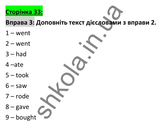 Відповідь до вправи 3 (граматика), сторінка 33 - ГДЗ Робочий зошит Англійська мова 6 клас Коста (Куки) 2023