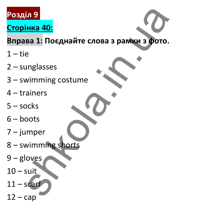 Відповідь до вправи 1, сторінка 40 - ГДЗ Робочий зошит Англійська мова 6 клас Коста (Куки) 2023