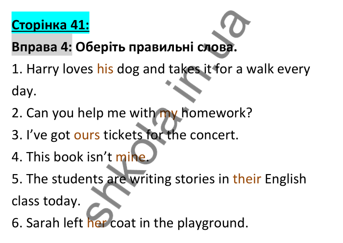 Відповідь до вправи 4 (граматика), сторінка 41 - ГДЗ Робочий зошит Англійська мова 6 клас Коста (Куки) 2023
