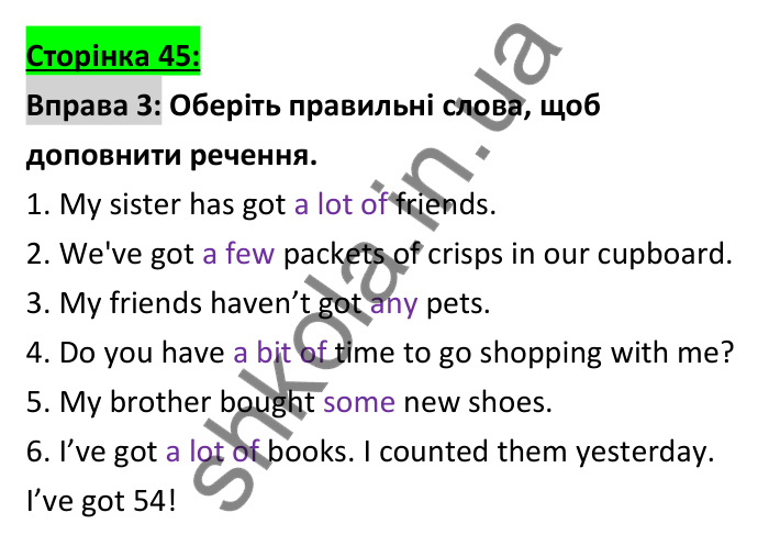 Відповідь до вправи 3 (граматика), сторінка 45 - ГДЗ Робочий зошит Англійська мова 6 клас Коста (Куки) 2023