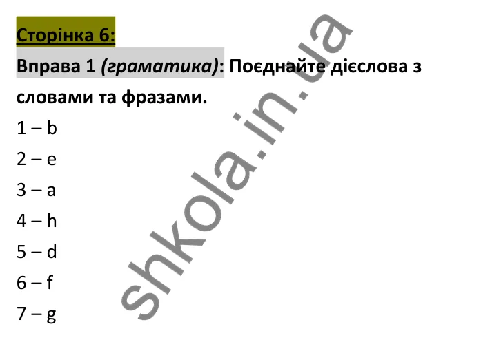 Відповідь до вправи 1 (граматика), сторінка 6 - ГДЗ Робочий зошит Англійська мова 6 клас Коста (Куки) 2023
