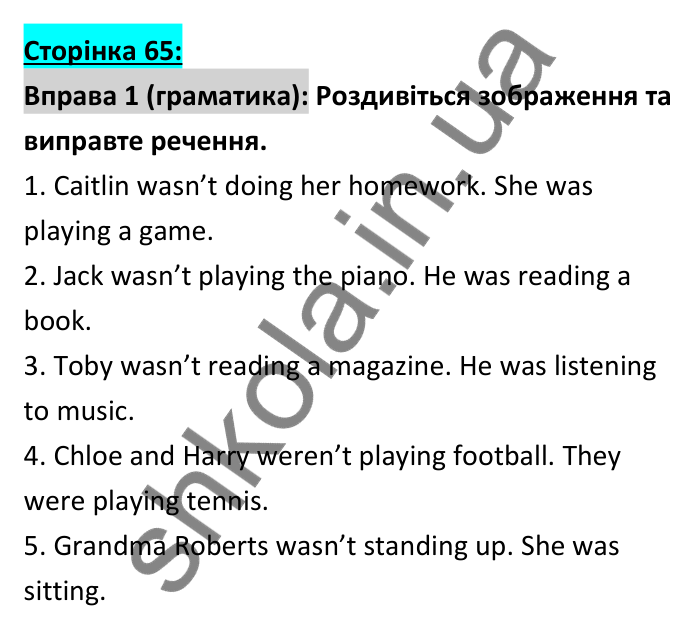 Відповідь до вправи 1 (граматика), сторінка 65 - ГДЗ Робочий зошит Англійська мова 6 клас Коста (Куки) 2023