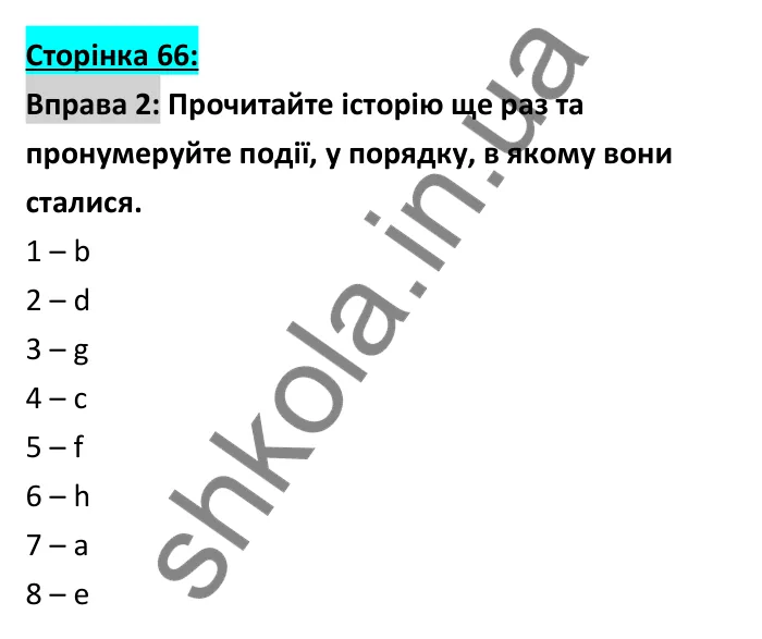 Відповідь до вправи 2, сторінка 66 - ГДЗ Робочий зошит Англійська мова 6 клас Коста (Куки) 2023
