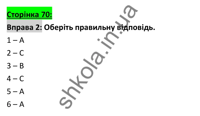 Відповідь до вправи 2 (читання), сторінка 70 - ГДЗ Робочий зошит Англійська мова 6 клас Коста (Куки) 2023