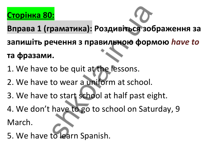 Відповідь до вправи 1 (граматика), сторінка 80 - ГДЗ Робочий зошит Англійська мова 6 клас Коста (Куки) 2023