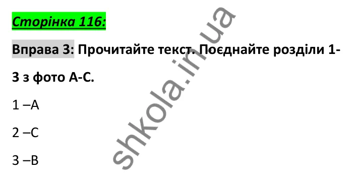 Відповідь до вправи 3, сторінка 116 - ГДЗ Англійська мова 6 клас Коста 2023