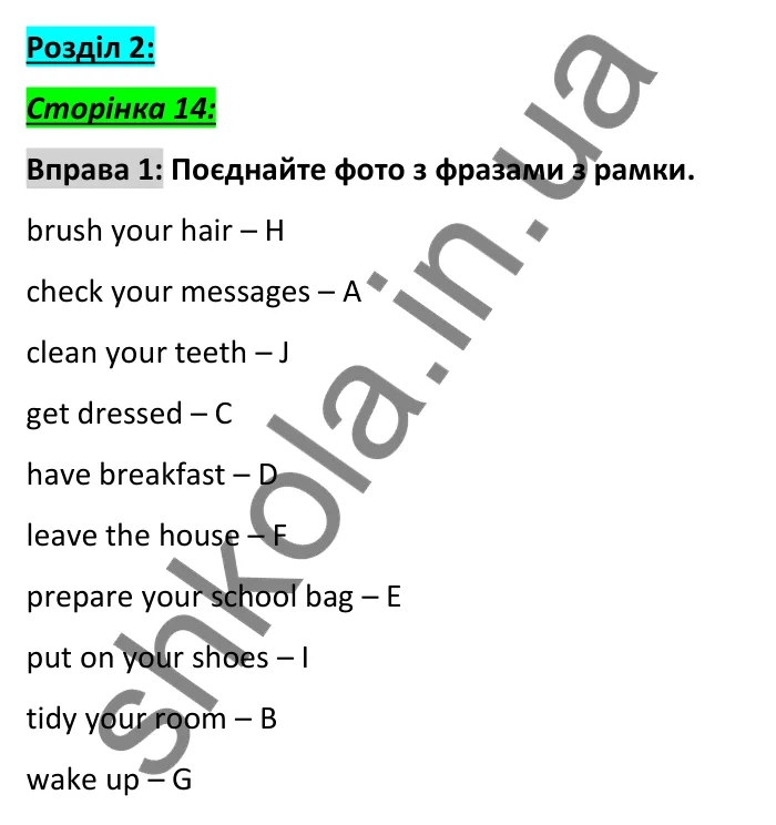 Сторінка 14, вправа 1 Відповідь до вправи 1, сторінка 14 - ГДЗ Англійська мова 6 клас Коста 2023