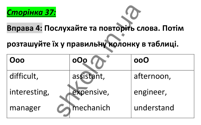 Відповідь до вправи 4, сторінка 37 - ГДЗ Англійська мова 6 клас Коста 2023