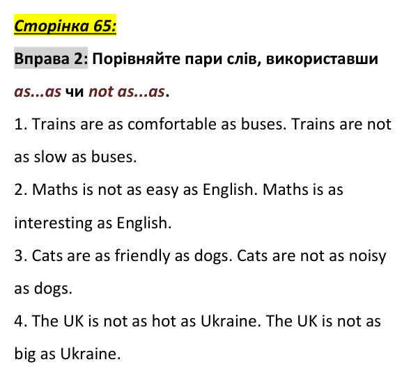 Сторінка 65, вправа 2 (граматика) Відповідь до вправи 2, сторінка 65 (граматика) - ГДЗ Англійська мова 6 клас Коста 2023