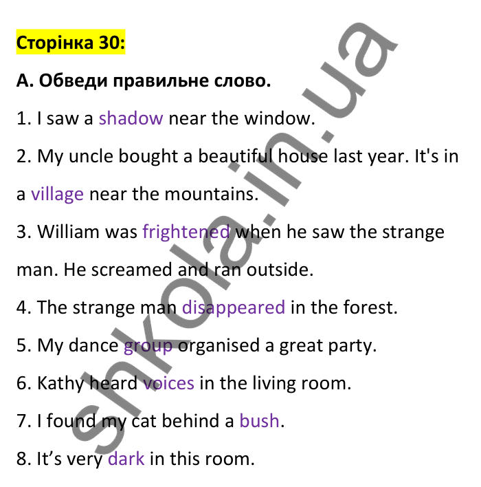 Відповідь до вправи A, сторінка 30 - ГДЗ Робочий зошит Англійська мова 6 клас Мітчелл 2023