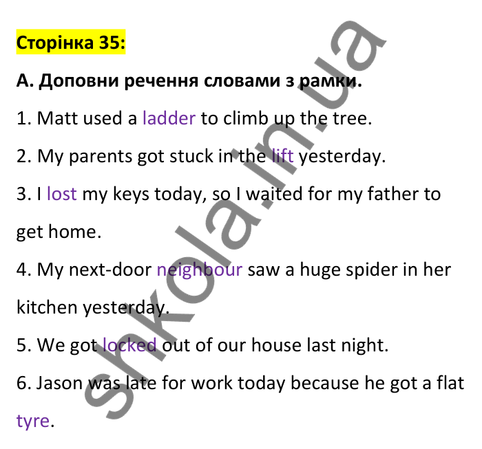 Відповідь до вправи A, сторінка 35 - ГДЗ Робочий зошит Англійська мова 6 клас Мітчелл 2023