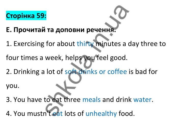 Відповідь до вправи E, сторінка 59 - ГДЗ Робочий зошит Англійська мова 6 клас Мітчелл 2023