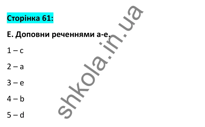 Відповідь до вправи E, сторінка 61 - ГДЗ Робочий зошит Англійська мова 6 клас Мітчелл 2023