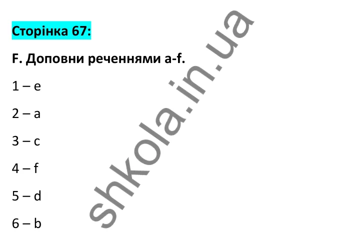 Відповідь до вправи F, сторінка 67 - ГДЗ Робочий зошит Англійська мова 6 клас Мітчелл 2023