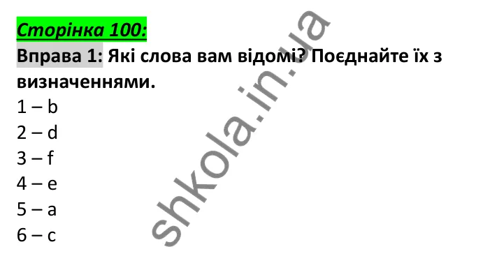 Відповідь до вправи 1, сторінка 100 - ГДЗ Англійська мова 6 клас Мітчелл 2023