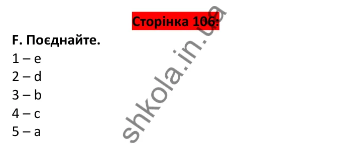Відповідь до завдання F, Round up 4, сторінка 106 - ГДЗ Англійська мова 6 клас Мітчелл 2023