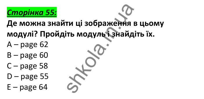 Відповідь до вступної сторінки модуля 5, сторінка 55 - ГДЗ Англійська мова 6 клас Мітчелл 2023