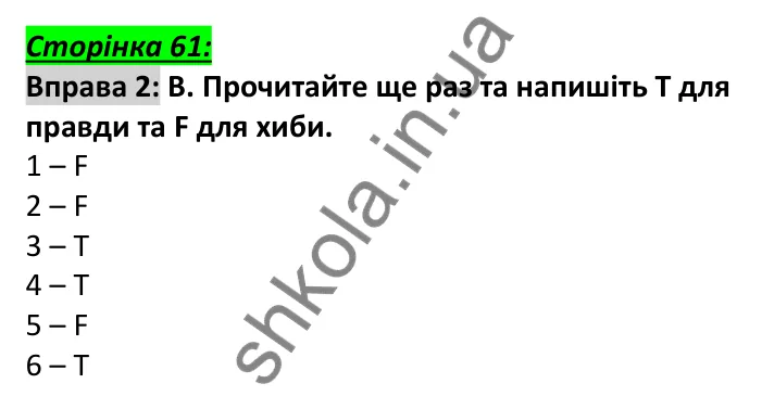 Відповідь до вправи 2, сторінка 61 - ГДЗ Англійська мова 6 клас Мітчелл 2023