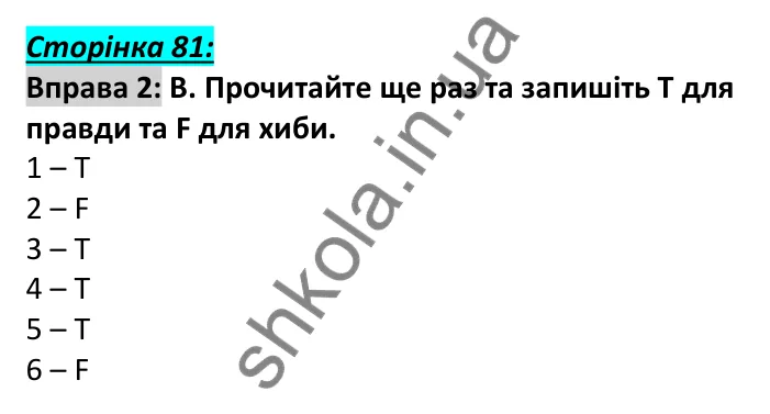 Відповідь до вправи 2, сторінка 81 - ГДЗ Англійська мова 6 клас Мітчелл 2023