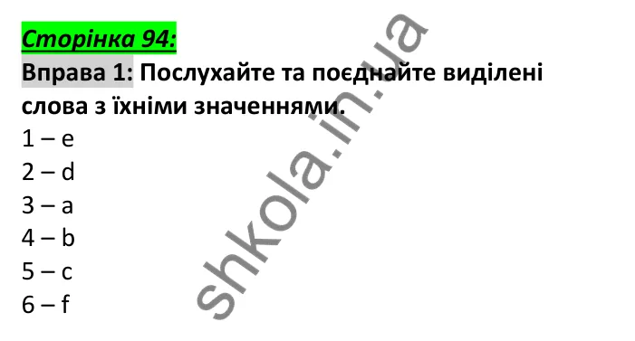 Відповідь до вправи 1, сторінка 94 - ГДЗ Англійська мова 6 клас Мітчелл 2023