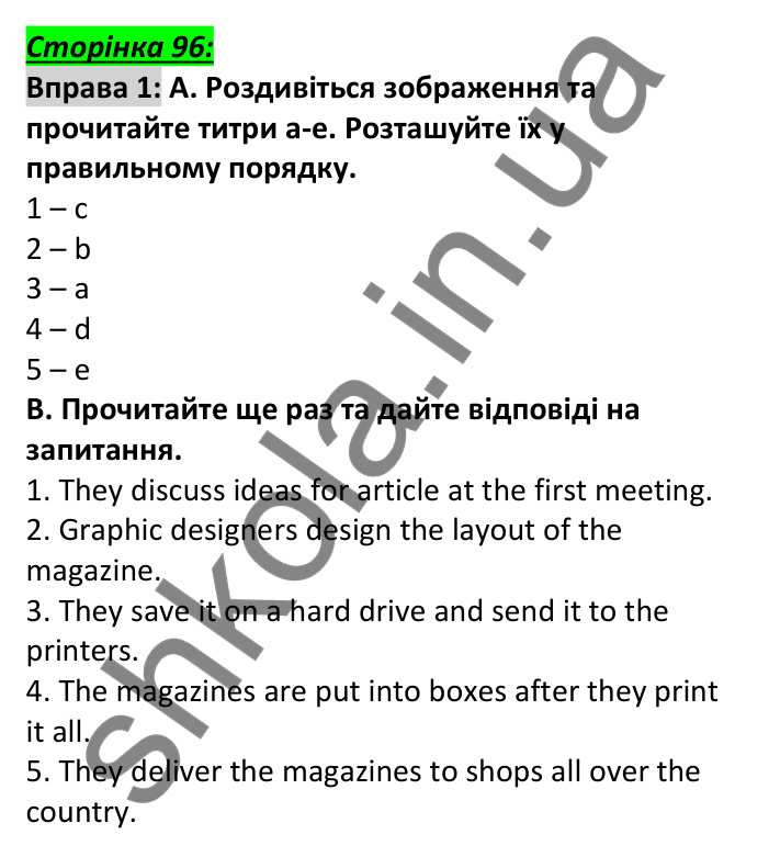 Відповідь до вправи 1, сторінка 96 - ГДЗ Англійська мова 6 клас Мітчелл 2023
