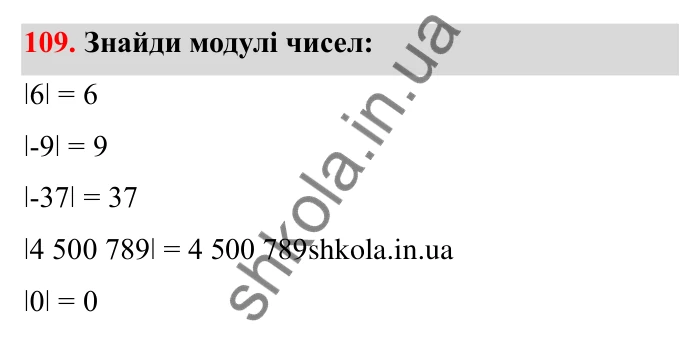 Відповідь до завдання 109 (с. 37) з математики для 6 класу (Бевз, 2023): Модуль числа